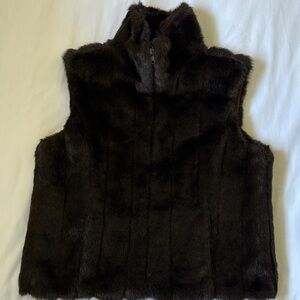 Le Chateau Chocolate Brown Faux Mink lined Vest EUC